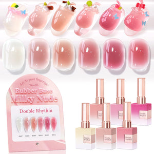 Double Rhythm 6 Pcs 15 ML Gel Polish Set Same Color Same Bottle Soak Off Gel Polish Kit Nail Art Manicure Salon DIY at Home for Women (Jelly Burgundy Red Glitter Silver -T6-56)
