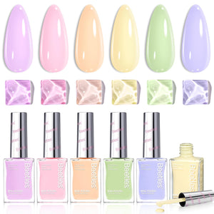 Beetles Jelly Nail Polish Set,6 Colors Pink Nude Jelly Quick Dry Nail Polish Fingernail Fast Drying & Long Lasting Nail Strengthener Polish Gifts for Women