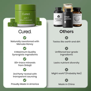 Cured 4 in 1 Gummies for Vitality with Pure Himalayan Shilajit for Men & Women, Lions Mane Mushroom, and Sea Moss Ashwagandha Supplements | Vegan & Non-GMO Neuropathy Supplements | Made in America