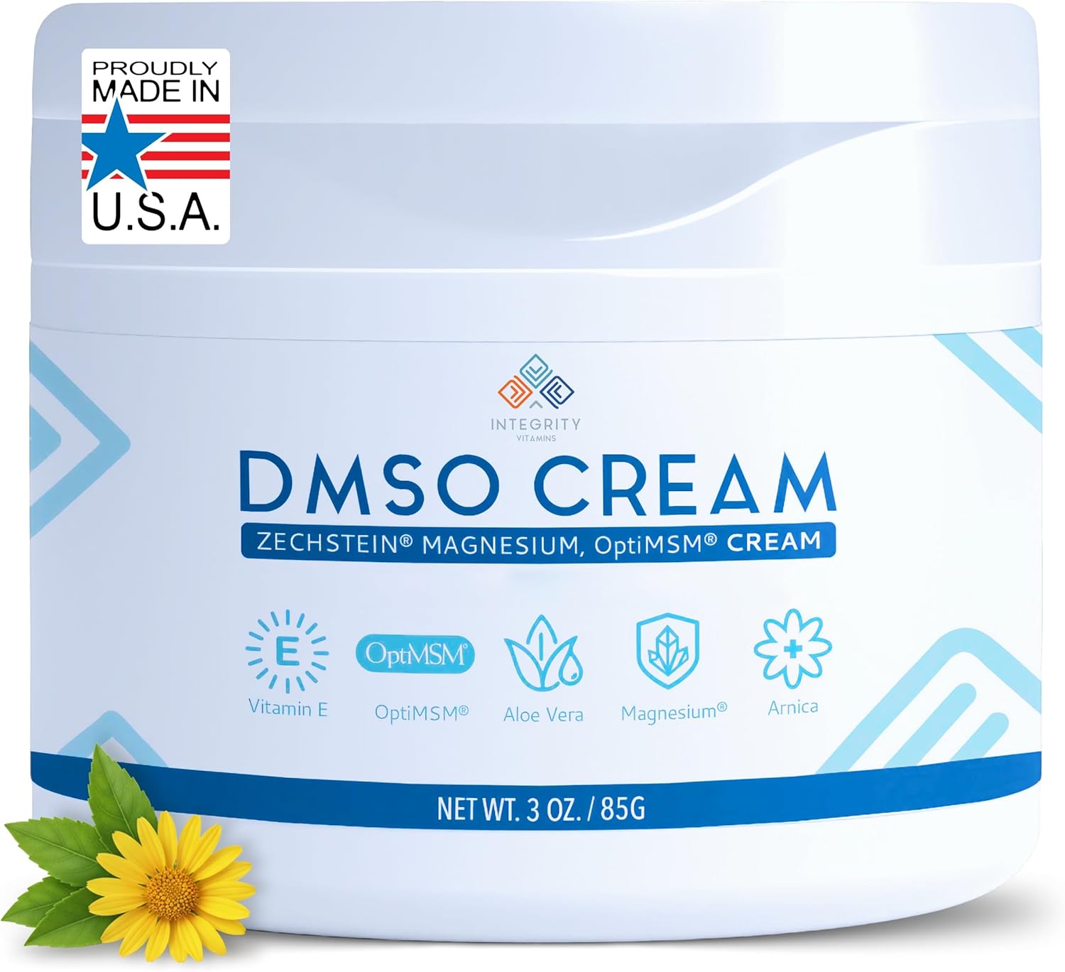 DMSO Cream 99.9% Pure Pharmaceutical Grade – Muscle, Joint & Skin cream | Fast-Absorbing with Magnesium, MSM, Arnica, Aloe and Vitamin E | Non-Greasy 3 oz (1-Pack) | Made in USA