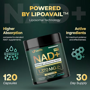 UPLIFE NAD+ Supplement 1,372mg Liposomal NAD+ with CoQ10, Resveratrol, Spermidine, L-Theanine, Apigenin & PQQ NMNH Alternative Booster for Cellular Energy, Healthy Aging, Immune Health 120 Capsules