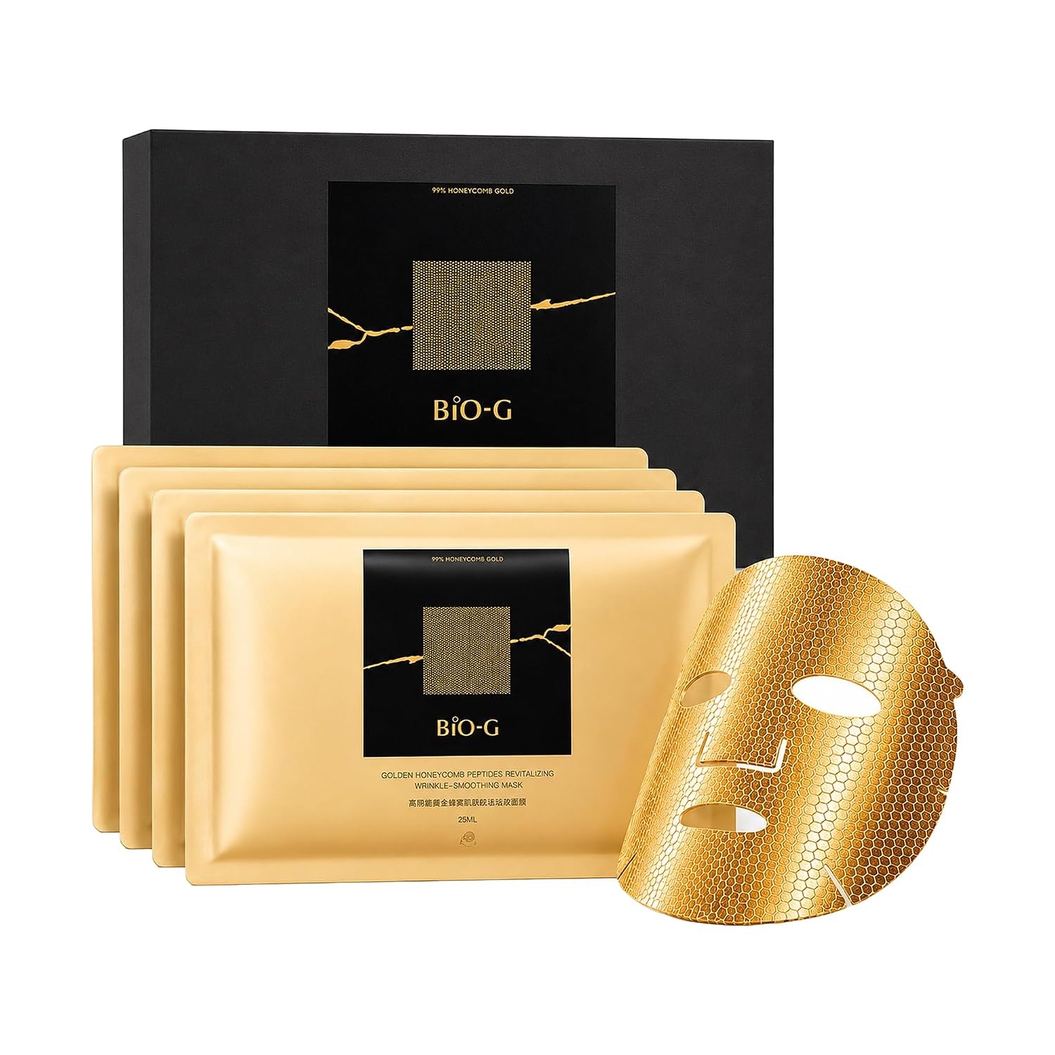 Bio-G Collagen Overnight Hydrogel Mask with Gold |Skin Glow Care for Firming, Lifting, Plumping | Peptide Fine Lines for Glass Skin Care | 25ml*5