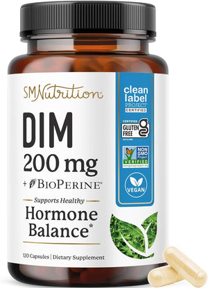 DIM Supplement 200 mg for Hormone Balance | Delayed-Release Microbeadlets | Estrogen Balance for Women & Men, Hormonal Acne Supplements, Menopause & Antioxidant Support | Vegan, Soy Free | 60 Ct.