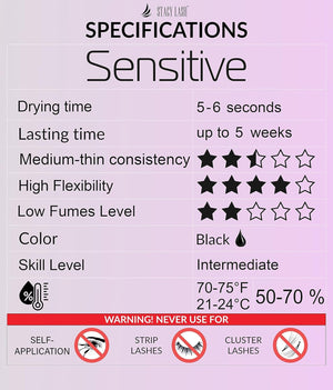 Sensitive Eyelash Extension Glue Stacy Lash 0.34fl.oz/10ml / 5-6 Sec Drying time/Retention – 4-5 Weeks/Professional Use Black Adhesive