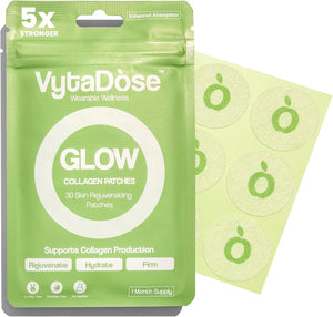 Vytadose Collagen Glow Beauty Restore Patches | 5X Stronger Formula | Collagen Peptides, Vitamin C, Pro-Retinol, Coq10, Hyaluronic Acid & Biotin for Hair Growth | Daily Patch for Skin & Hair Wellness