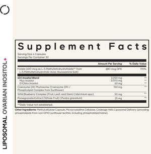 Codeage Liposomal Ovarian Inositol+ Supplement - Myo-Inositol & D-Chiro-Inositol 40:1 Blend, Folate 5-MTHF, CoQ10, Pomegranate & Wild Blueberry, Liposomal Delivery, Non-GMO, Gluten-Free - 120 Capsules