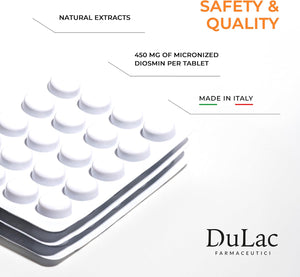 Dulac Dinaven 500, Micronized Diosmin Hesperidin Dietary Supplement 1000mg per serving, Horse Chestnut Extract, Butcher’s Broom & Red Grape Extract, Leg Circulation Support, 60 Tablets, Made in Italy
