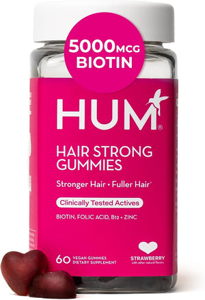 HUM Hair Strong Daily Hair Growth Gummies with Biotin, Zinc, Vitamin B12 to Support Growth, Folic Acid & Vitamin B12 Gummy Vitamins for Healthy Hair Support for Women and Men, 180 Gummies