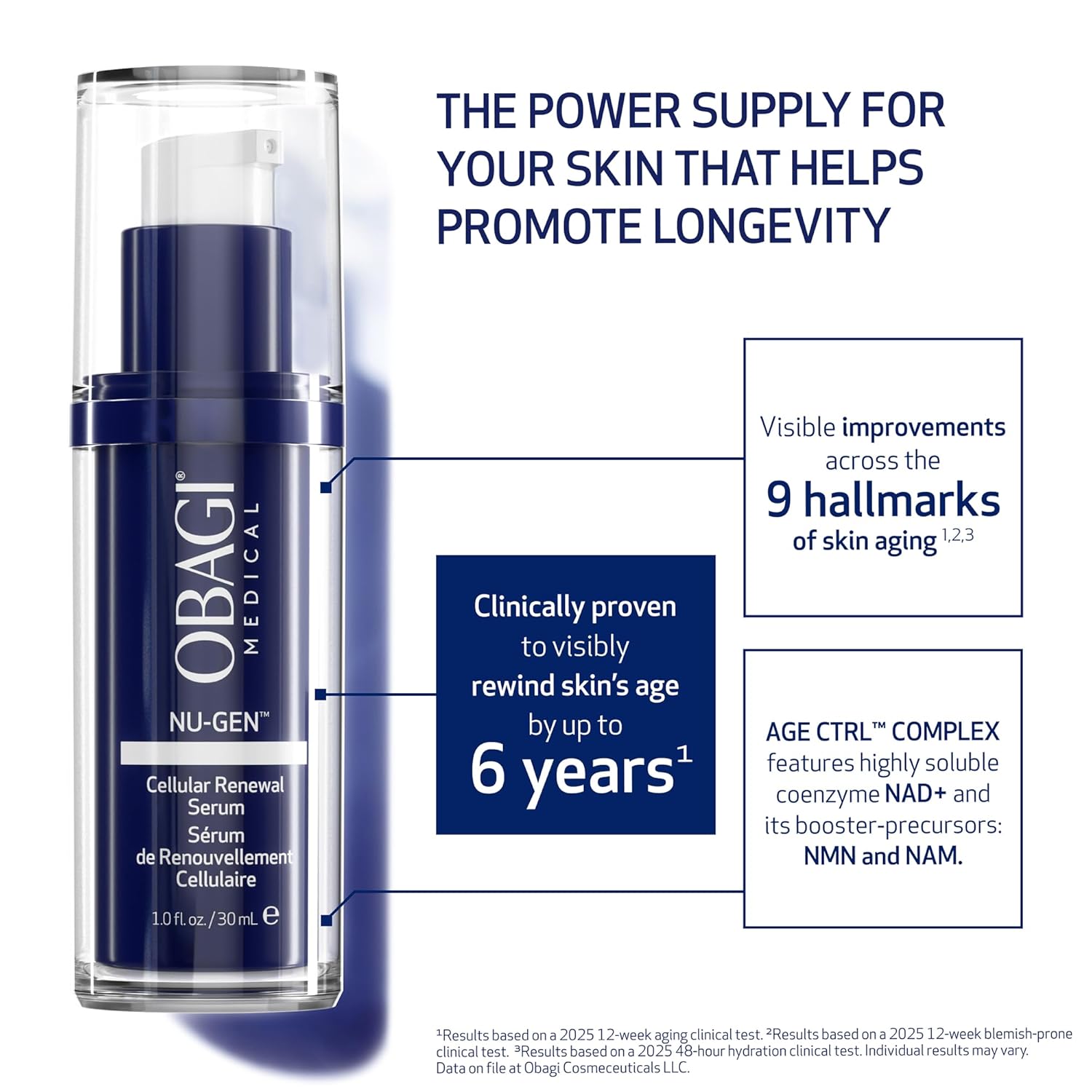 Obagi NU-GEN NAD+ Cellular Renewal Face Serum with Niacinamide & NMN – Clinically Proven Anti-Aging Serum Reduces Wrinkles & Dark Spots, Supports Collagen Production, Hydrates & Repairs Skin