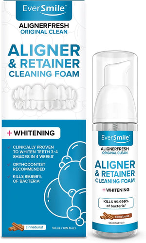 EverSmile AlignerFresh Enamel Guard Fluoride Foam – Aligner & Retainer Cleaner/Whitener with Enamel Protection – Strengthens, Protects & Whitens Teeth, Eliminates Bacteria – Fresh Mint, 1 Pack (50ml)