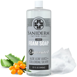 Saniderm Foaming Tattoo Soap (8.45oz Home Size) – Gentle Soap for Tattooed Skin, Infused with Antimicrobial Colloidal Silver, Aloe Vera, and Nourishing Sea Buckthorn Oil