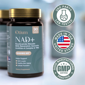 Otium NAD+ Supplement for Women & Men - 1000mg Nicotinamide Riboside with TMG, Resveratrol, Quercetin & Urolithin A | NAD Booster for Cellular Energy, Healthy Aging & Metabolism | 90 Vegan Capsules