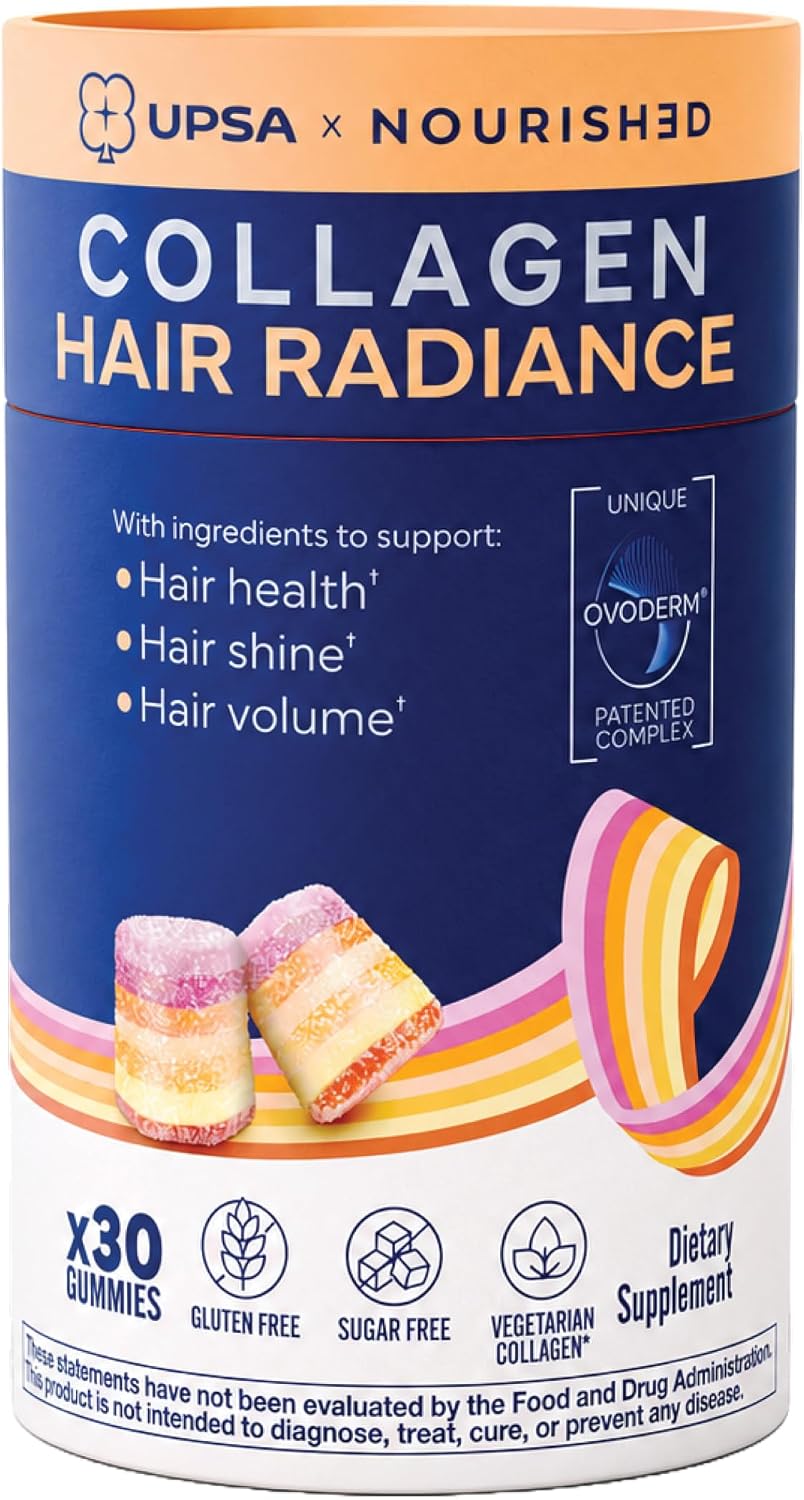 Upsa Nourished Collagen Hair Health 30 Count – Ovoderm® Egg Membrane Complex with Biotin, Zinc & Copper – for Healthy, Shiny & Fuller-Looking Hair – Sugar-Free Vegetarian Gummies