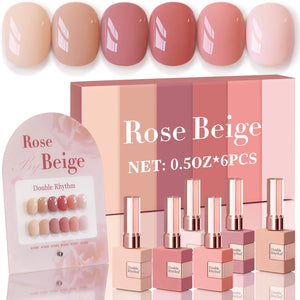 Double Rhythm 6 Pcs 15 ML Gel Polish Set Same Color Same Bottle Soak Off Gel Polish Kit Nail Art Manicure Salon DIY at Home for Women (Jelly Burgundy Red Glitter Silver -T6-56)