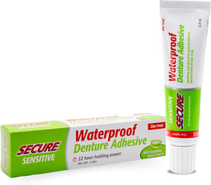 Secure Sensitive Denture Adhesive Cream, Zinc Free Glue, 1.4 oz, 4 Pack | Aloe Vera & Myrrh to Nourish Your Gums - Uppers, Lowers & Partials - Waterproof & Zinc Free - Less Adhesive, More Hold