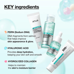 Anua Salmon DNA PDRN Glow Essential Starter Kit, Hyaluronic Acid Skincare Set, Glass Skin Routine with Firming & Hydrating Cleanser, Toner, Serum & Cream, Mini Travel Essentials, Korean Skincare Gift