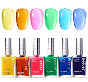 Beetles Jelly Nail Polish Set,6 Colors Pink Nude Jelly Quick Dry Nail Polish Fingernail Fast Drying & Long Lasting Nail Strengthener Polish Gifts for Women