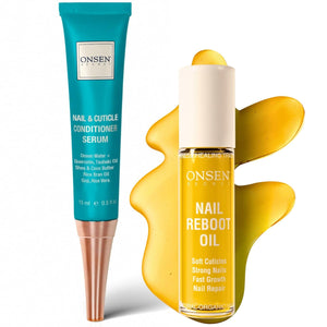 Onsen Secret Nail Reboot Duo - Treatment for Damaged Nails - Natural Nail Care & Cuticle Repair - Visible Results For Perfect Nails, Cuticle Conditioner Cream 30ml & Nail Reboot Oil 35ml