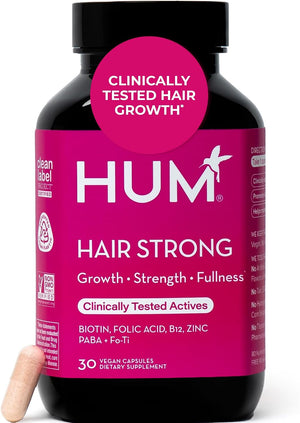 HUM Hair Strong Daily Hair Growth Gummies with Biotin, Zinc, Vitamin B12 to Support Growth, Folic Acid & Vitamin B12 Gummy Vitamins for Healthy Hair Support for Women and Men, 180 Gummies