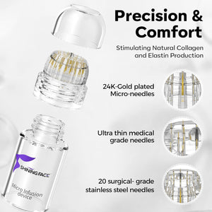 Micro Infusion System for Face & Neck-Micro Infusion Kit to Leave Skin Firmer & Smoother-0.25mm Facial Stamp with Collagen & Hyaluronic Acid Serum for At Home Glow and Anti-aging-3 Month Supply