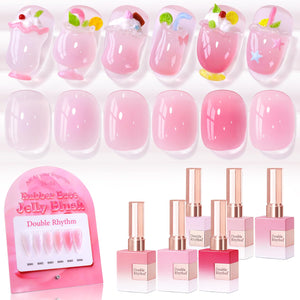 Double Rhythm 6 Pcs 15 ML Gel Polish Set Same Color Same Bottle Soak Off Gel Polish Kit Nail Art Manicure Salon DIY at Home for Women (Jelly Burgundy Red Glitter Silver -T6-56)