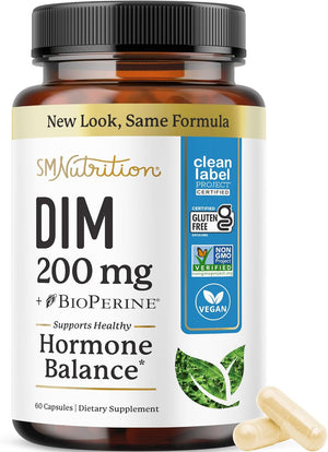 DIM Supplement 200 mg for Hormone Balance | Delayed-Release Microbeadlets | Estrogen Balance for Women & Men, Hormonal Acne Supplements, Menopause & Antioxidant Support | Vegan, Soy Free | 60 Ct.