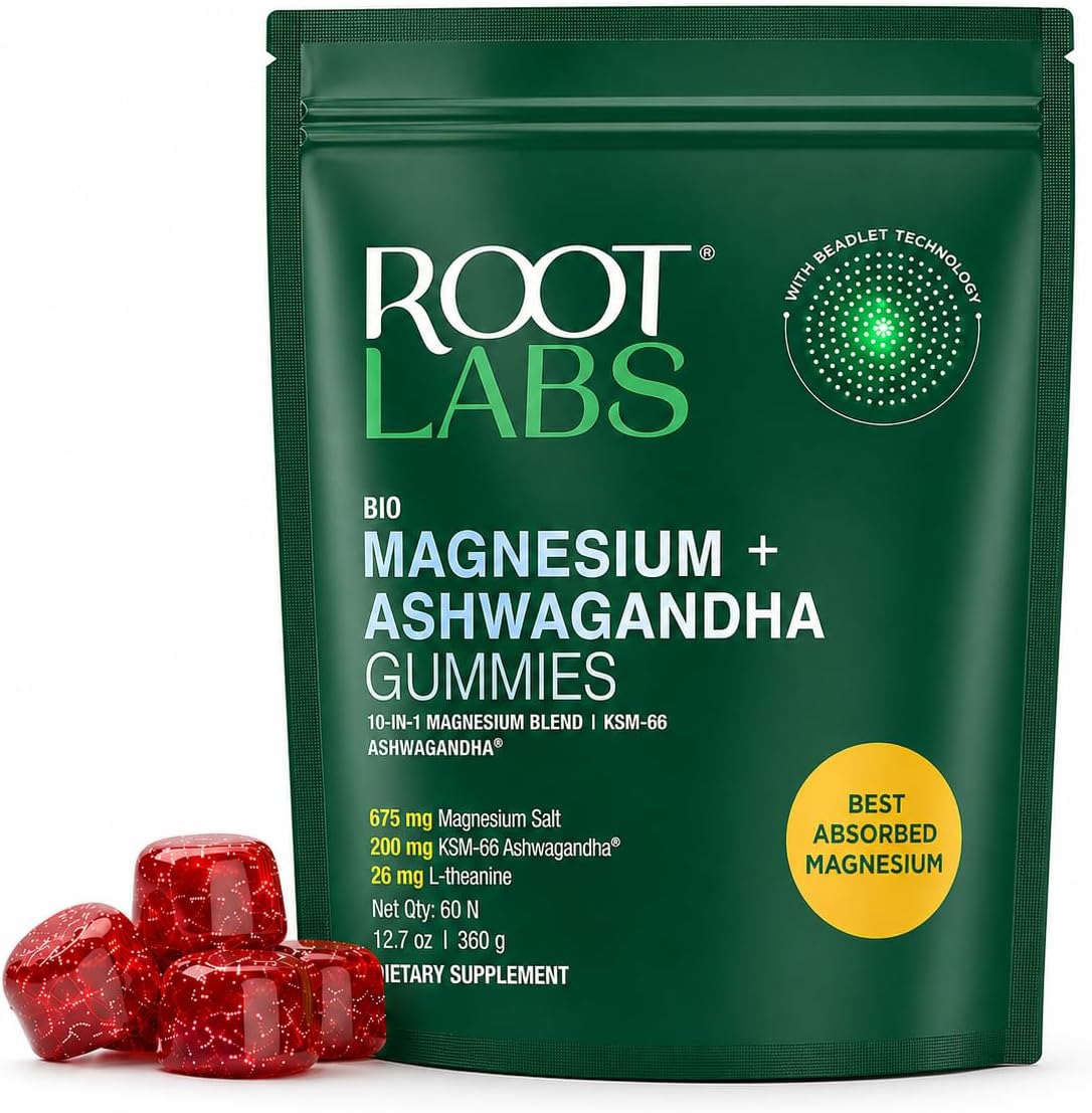 ROOT LABS Liposomal Magnesium Gummies 675mg | Multi-Form Magnesium Salt, Ashwagandha, L-Theanine | High Bioavailability | Stress Relief, Sleep Support & Recovery | 60 Gummies