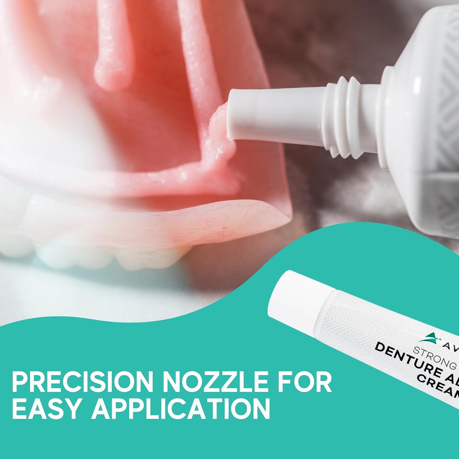 Extra Strong Denture Adhesive Cream, 12 Hour Hold Dental Glue, Waterproof, Zinc & Fluoride Free, Easy Apply Nozzle, Seals Food Out for Comfort, Mint Flavor (2 Pack, 2.8 Fl Oz)