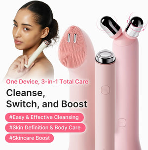 medicube Mini Booster Pro Plus Full Facial Device Set | 3-in-1 Korean Facial Device for Makeup Removal & Pore Cleansing, Skin Definition & Body Care, Skincare Boost with 3 Modes | Pink