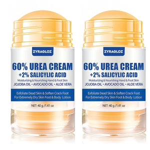 Urea Cream Stick 60% plus 2% Salicylic Acid, 2PCS Maximum Strength Urea Cream for Feet, Foot Lotion Stick for Cracked Heels, Dry Hands & Rough Knees, Callus Remover & Skin Softener, Soften Dead Skin
