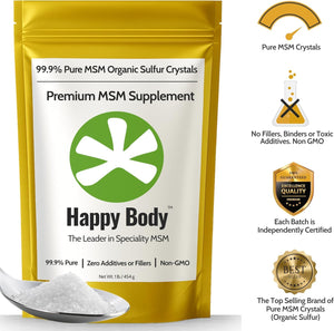 Organic Sulfur Crystals | 99.9% Pure MSM | Joints, Hair & Skin | 1 Pack | Organic Sulfur Crystals | 99.9% Pure MSM | Joints, Recovery, Hair, Skin & Much More | 100% Additive-Free | By Happy Body™