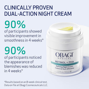 Obagi Medical Retinol + PHA Refining Night Cream - Clinically Proven, Dual-Action, Overnight Anti-Aging Face Cream for Smoother, Renewed Skin & a More Even-Looking Complexion - 1.7 Oz