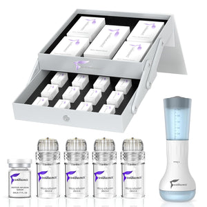 Micro Infusion System for Face & Neck-Micro Infusion Kit to Leave Skin Firmer & Smoother-0.25mm Facial Stamp with Collagen & Hyaluronic Acid Serum for At Home Glow and Anti-aging-3 Month Supply