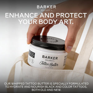 Barker Wellness Tattoo Butter for New & Old Ink – Natural Aftercare Balm with Shea Butter, Turmeric & Lavender – Vegan & Cruelty-Free Tattoo Moisturizer for Vibrant, Healthy Skin – 4oz.
