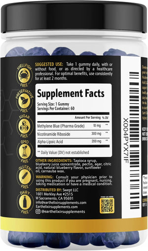 3-in-1 Methylene Blue Gummies – Methylene Blue Pharmaceutical Grade w/Alpha Lipoic Acid (ALA) & NAD Supplement for Energy, Cognitive & Cellular Support – 2 Month Supply & 3rd Party Tested