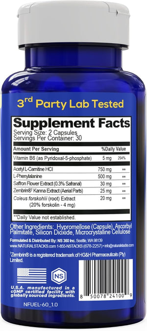 NATURAL STACKS NeuroFuel Nootropic with Zembrin - Doctor Developed Memory & Focus Supplement - Kanna Extract Sceletium Tortuosum - Nootropic Brain Supplement for Focus - 60 Zembrin Capsules
