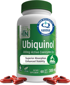 Health Thru Nutrition Ubiquinol 300mg 120 Softgels as Kaneka QH Reduced CoQ-10 | Stabilized - 3rd Party Tested | Enhanced Bioavailability | Cardiovascular & Mitochondria Function Support | Non-GMO