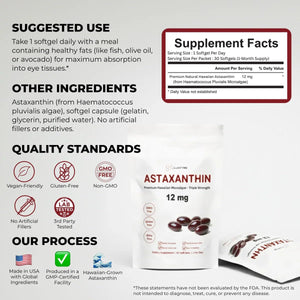 Astaxanthin 12mg Antioxidants Supplement – Natural Microalgae Source – Lipid-Based Softgel for Enhanced Absorption – Cognitive, Vision & Joint Support – 30 Softgels (Pack of 2)