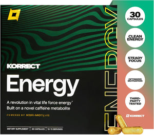 Korrect Energy Paraxanthine Supplement | Clean Energy & Focus Support | Caffeine Alternative for Mental Clarity & Jitter-Free Stamina | Vegan, Gluten Free, Non-GMO | 30 Capsules
