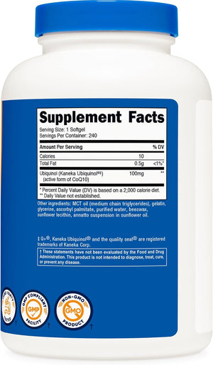 Nutricost Ubiquinol Softgels (100mg, 240 Softgels) - Superior Absorption Antioxidant | Active Form of CoQ10 - Gluten Free, Non-GMO