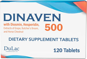Dulac Dinaven 500, Micronized Diosmin Hesperidin Dietary Supplement 1000mg per serving, Horse Chestnut Extract, Butcher’s Broom & Red Grape Extract, Leg Circulation Support, 60 Tablets, Made in Italy