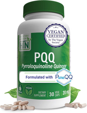 Health Thru Nutrition PQQ 20mg 120 Servings Pyrroloquinoline Quinone as PureQQ | Promotes Mitochondrial Biogenesis | Certified Vegan | Non-GMO Gluten Soy Free Capsules| Clean Label PQQ Supplement