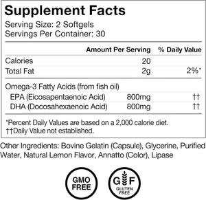 Momentous Omega-3 Fish Oil - High-Potency EPA & DHA Supplement for Men & Women - Supports Heart, Joint, & Brain Health - NSF Certified for Sport - Non-GMO - Gluten-Free - 1,600 mg - 30 Servings
