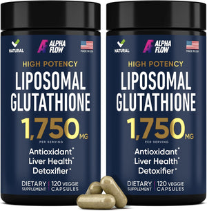 Liposomal Glutathione Supplement 1000MG + 750MG- Glutathione Liposomal with VIT C + Phospholipid Antioxidant Complex - Liver Detox and Immune Support Supplement - 120 Caps - Powder&Liquid Alternative