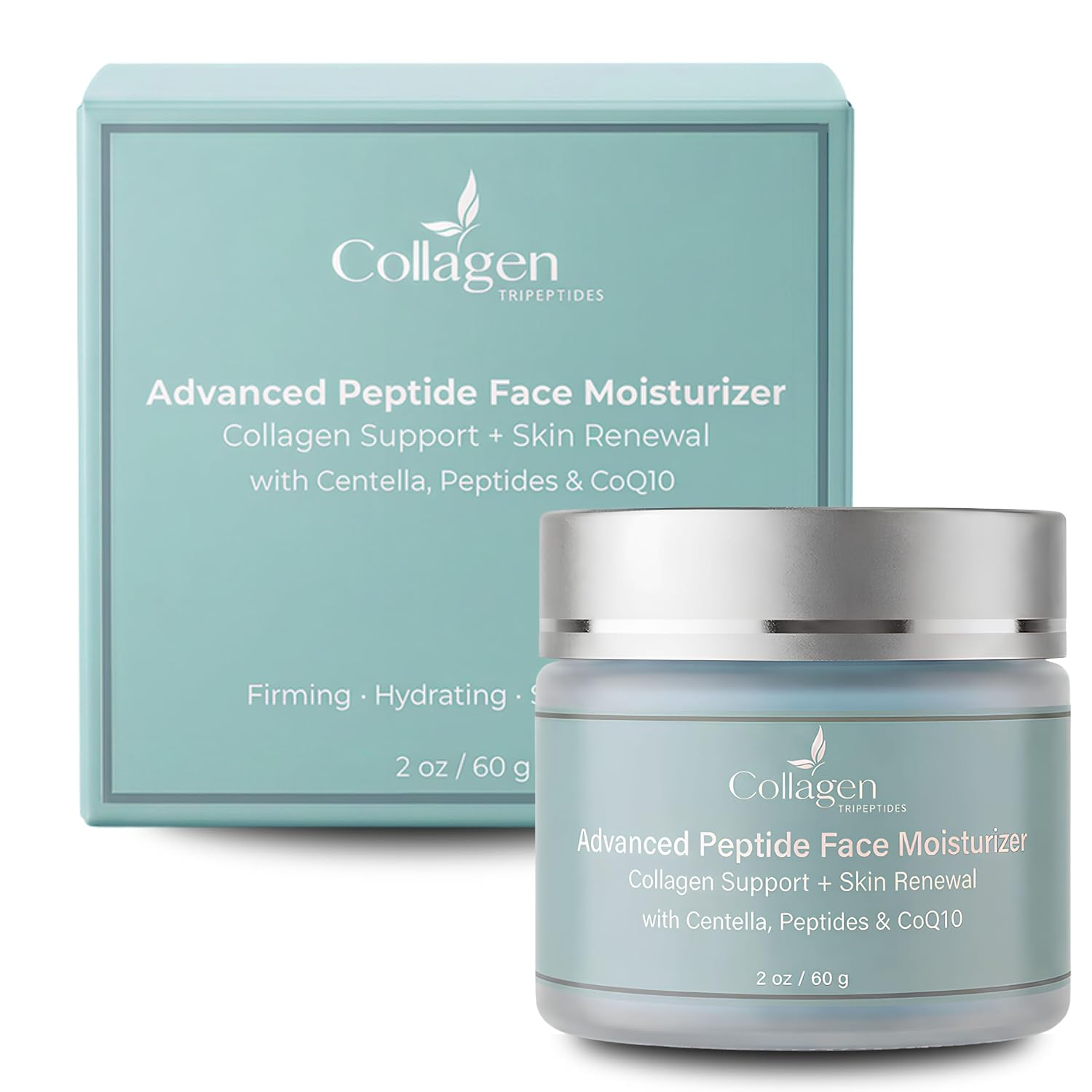 GHK-Cu Copper Peptide Face Cream with CoQ10 & Collagen – Hydrating & Firming Daily Moisturizer for Mature, Dry Skin, infused with Centella Asiatica (2 oz)
