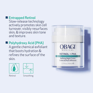 Obagi Medical Retinol + PHA Refining Night Cream - Clinically Proven, Dual-Action, Overnight Anti-Aging Face Cream for Smoother, Renewed Skin & a More Even-Looking Complexion - 1.7 Oz
