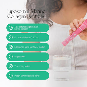Haroutine Liposomal Marine Collagen Powder Packets, 2100mg Sugar-Free Flavored Powder, 190mg Vitamin C for Skin, Hair, and Nails, Supports Joint Health - 30 Packets, Peach Pomegranate Flavor