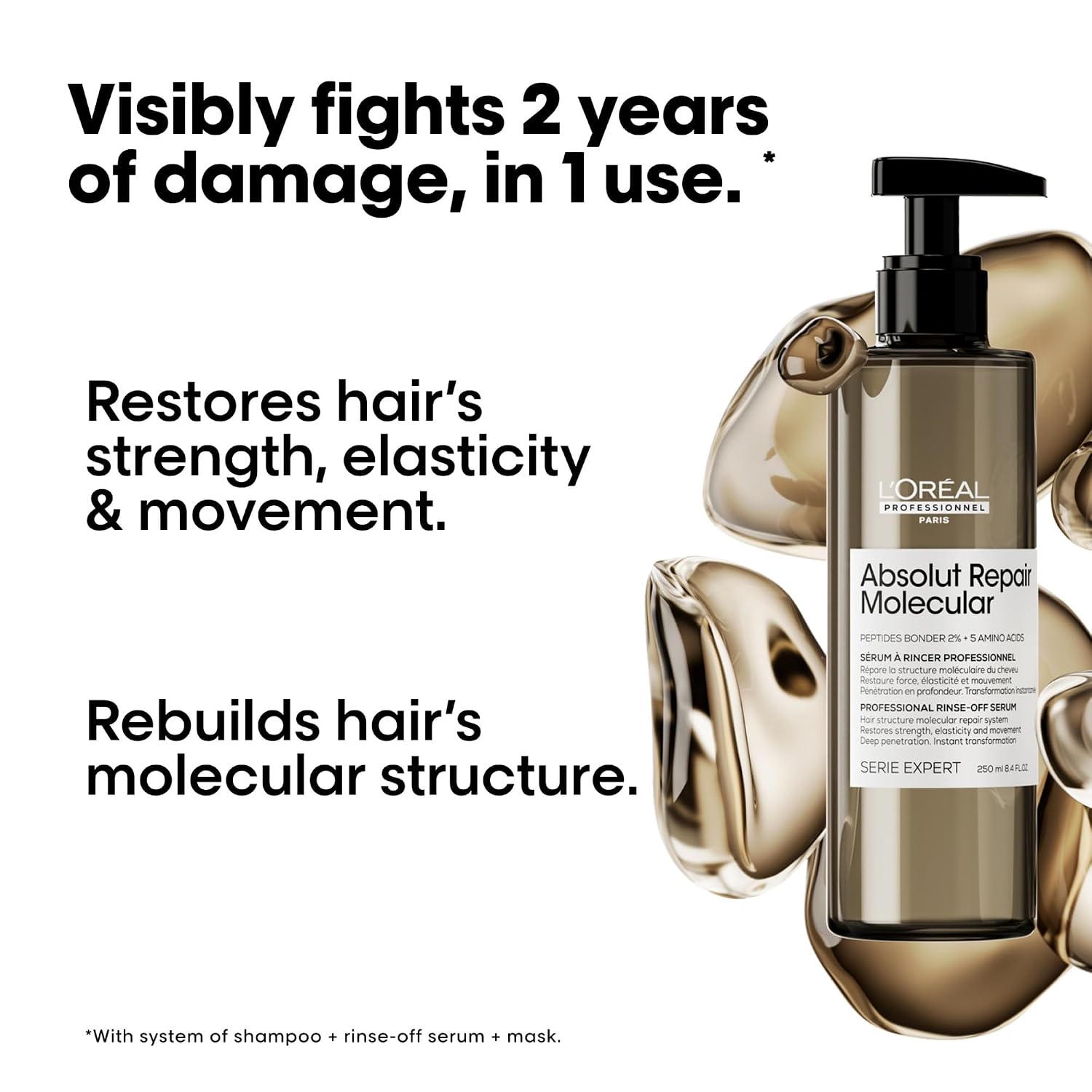 L'Oréal Professionnel Paris Absolut Repair Molecular Rinse Off Hair Serum - Deep Conditioning Treatment For All Damaged Hair Types, Repairs Damage & Restores Strength