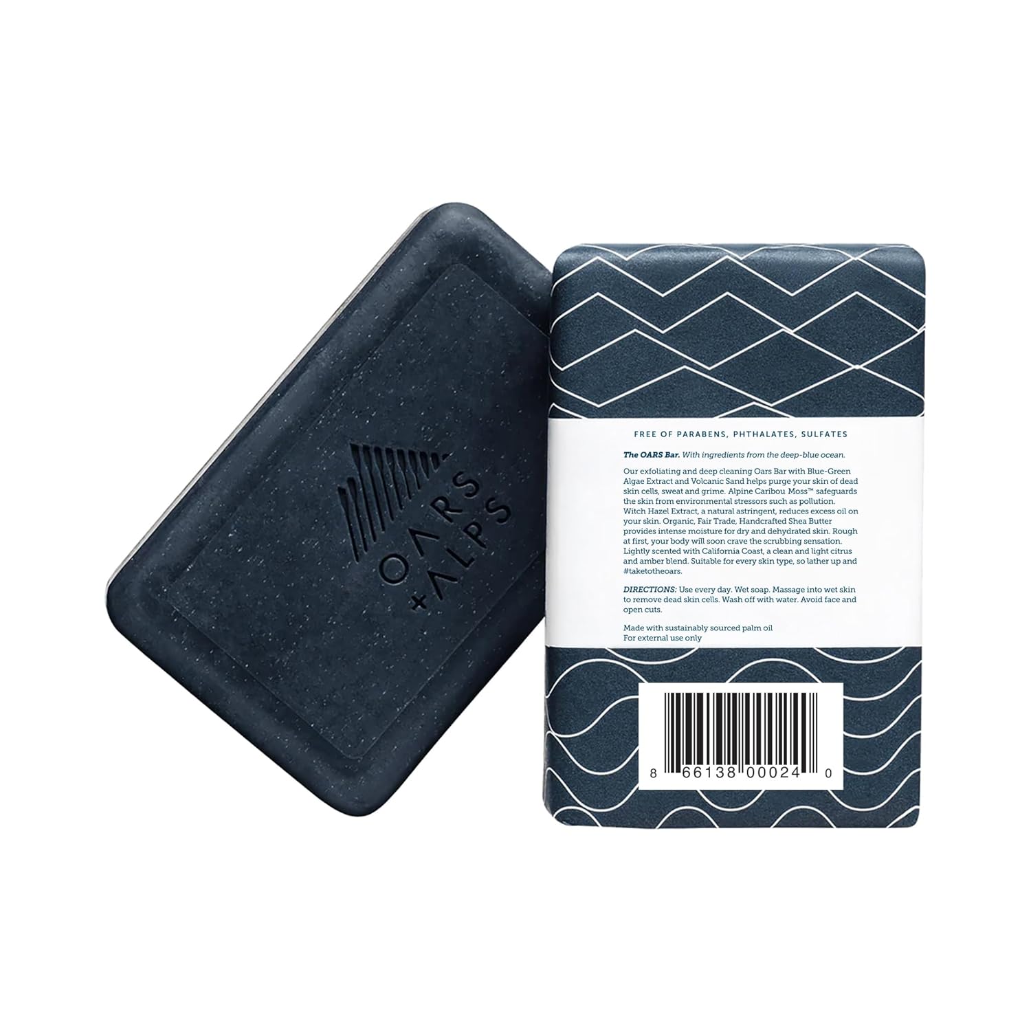 Oars + Alps Exfoliating & Moisturizing Bar Soap for Men, Deep Cleaning Soap, Clean Ingredients, All Skin Types, Blue Charcoal, 1pk