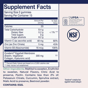 Upsa Nourished Collagen Skin Glow 30 Count – Ovoderm® Egg Membrane Complex with Vitamin C, Niacinamide & Zinc – for Elastic Skin – Sugar-Free Vegetarian Gummies – Plastic-Free Biodegradable Packaging